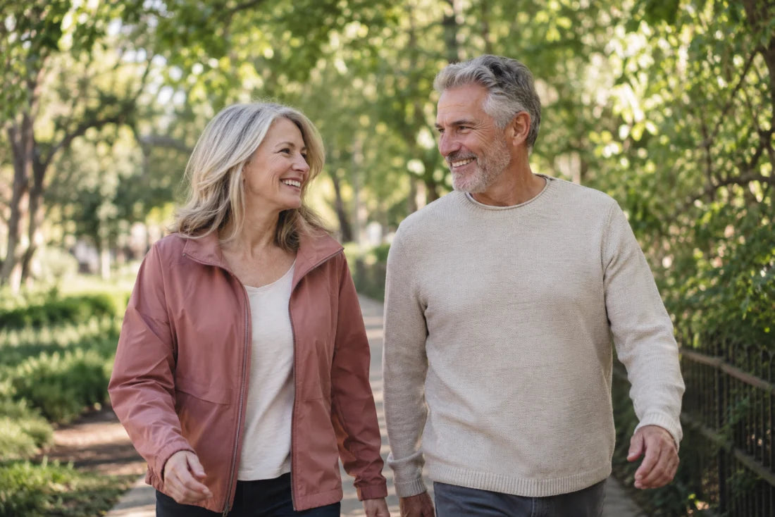 Couple enjoying a morning walk in the park